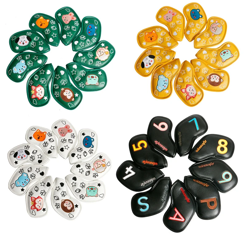 

Golf Iron Cover Club Cap Headcovers Cute Cartoon Pattern 4 Colors High-end PU Leather Protective Waterproof Cover 4-9 APS 9PCS