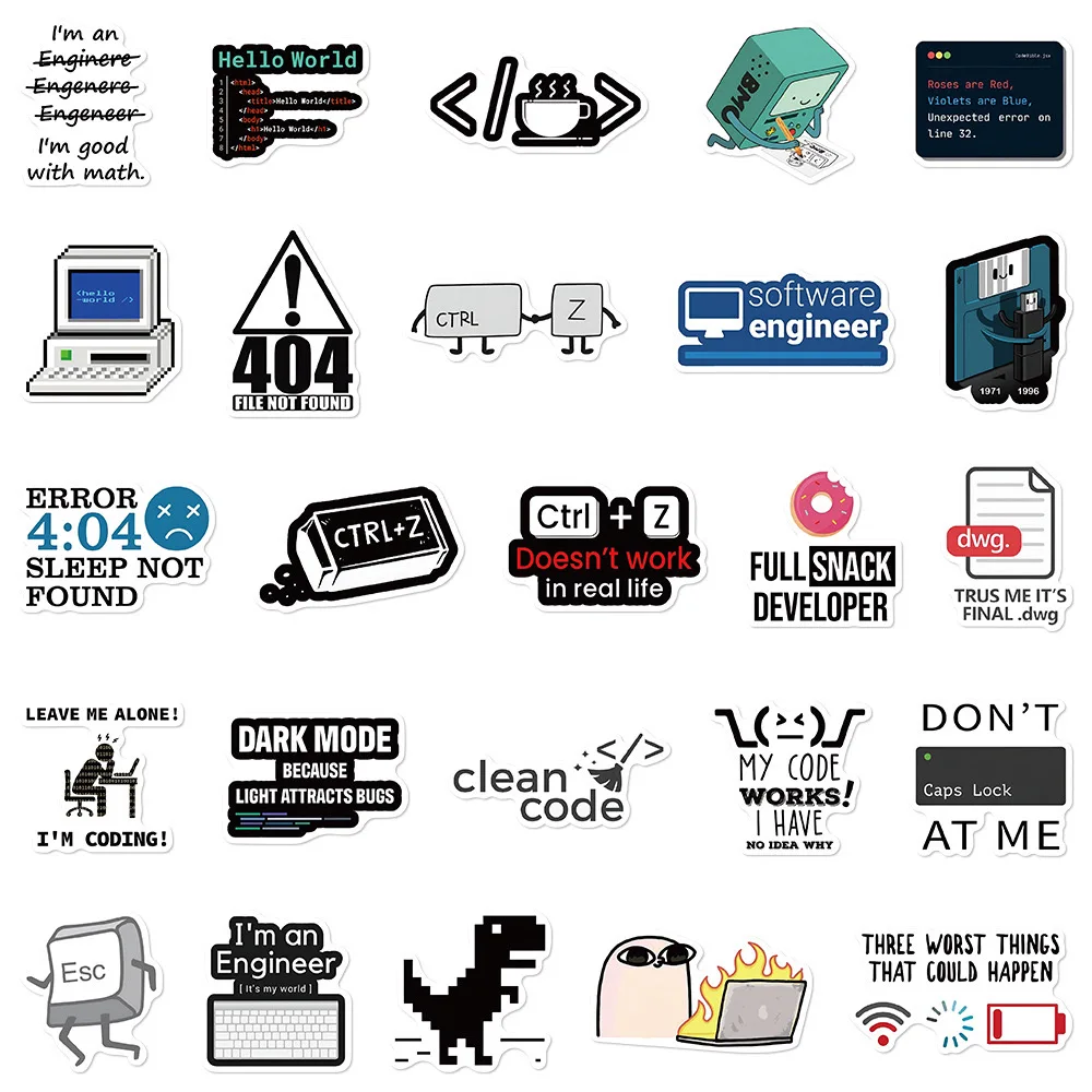 10/50PCS Funny Programming Meme Stickers Java JS Php Docker Html Cloud Language Decals Computer Laptop 404 Network Error Sticker 5