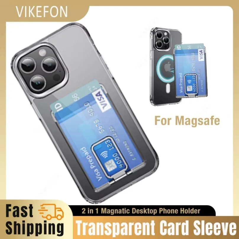 2-in-1 Magnetic Phone Card Holder and Bank Card Storage Bracket with Magsafe Compatibility