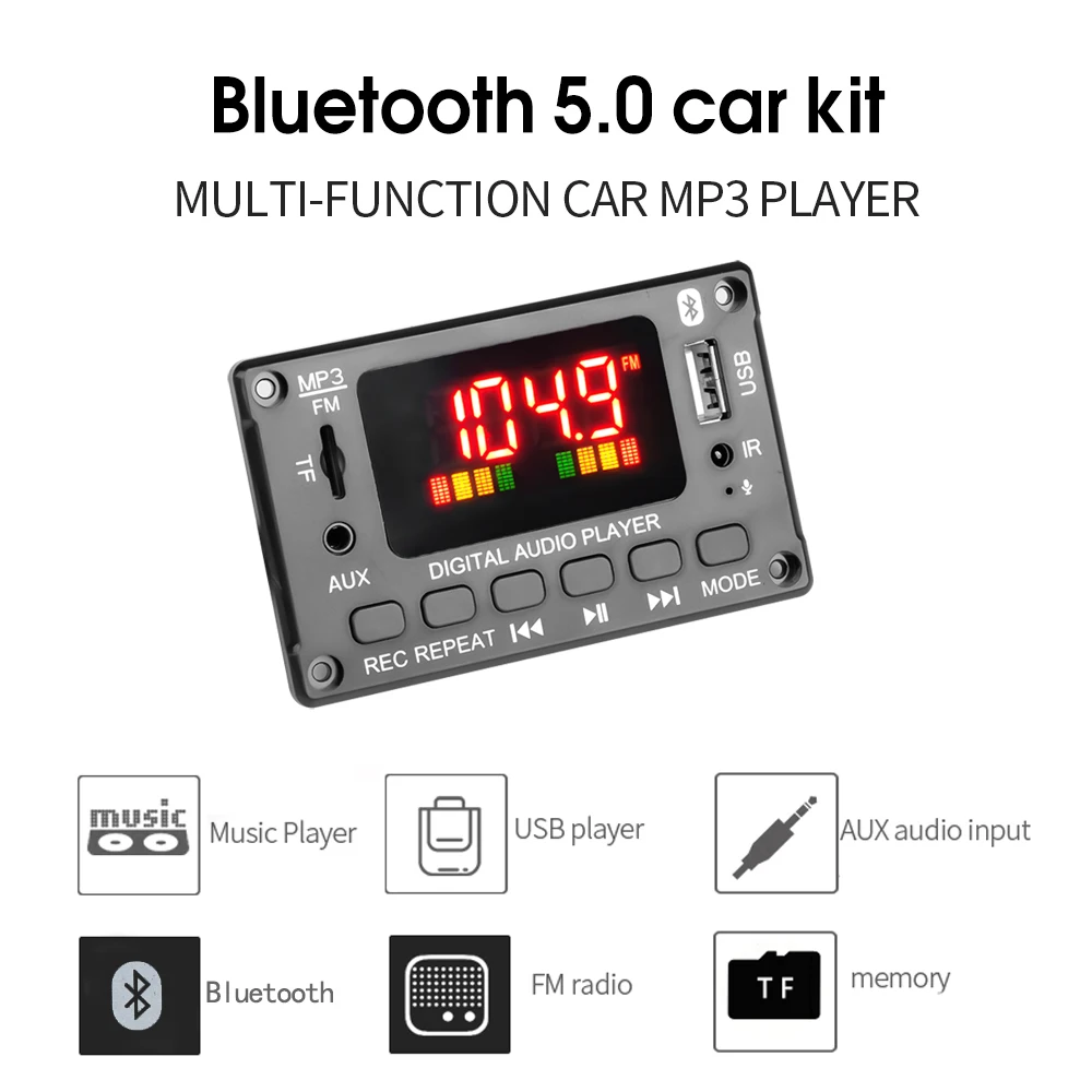 Wireless MP3 Module 12V Hands-free MP3 Decoder Board Bluetooth 5.0 Car USB Player USB FM Aux Radio Speaker