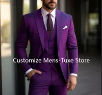 Purple Men’s Suits Elegant Blazer Terno High Quality 3 Piece Jacket Pants Vest Set Business Outfits Costume Homme Slim Fit 2024