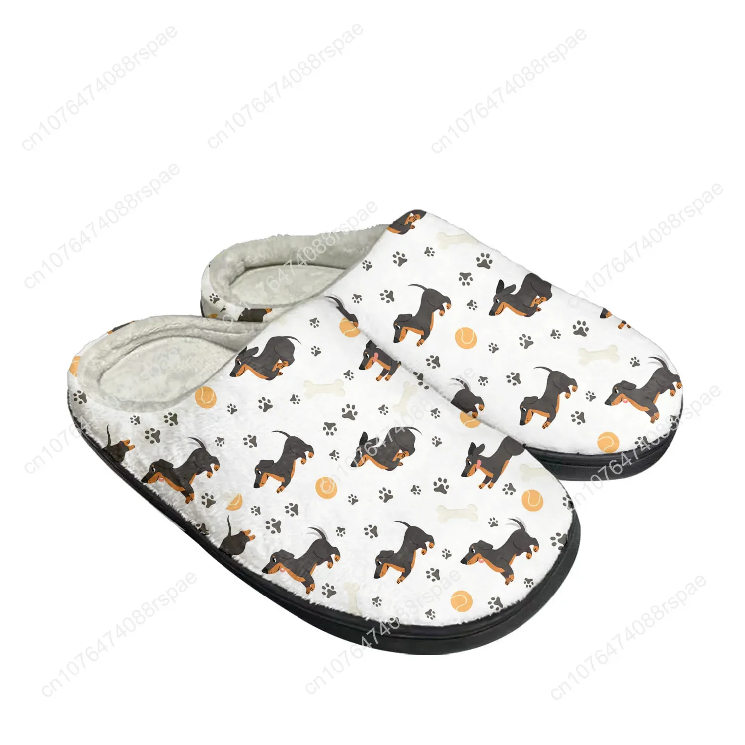Cute Dachshund Pet Dog Home Cotton Custom Slippers Mens Womens Sandals Plush Bedroom Casual Keep Warm Shoe Thermal Slipper Black