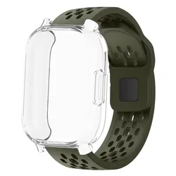 Silicone Strap and TPU Shell with Breathable Soft Bracelet Band and Screen Protector for Redmi Watch 5 Lite (Dgreen - transparent)