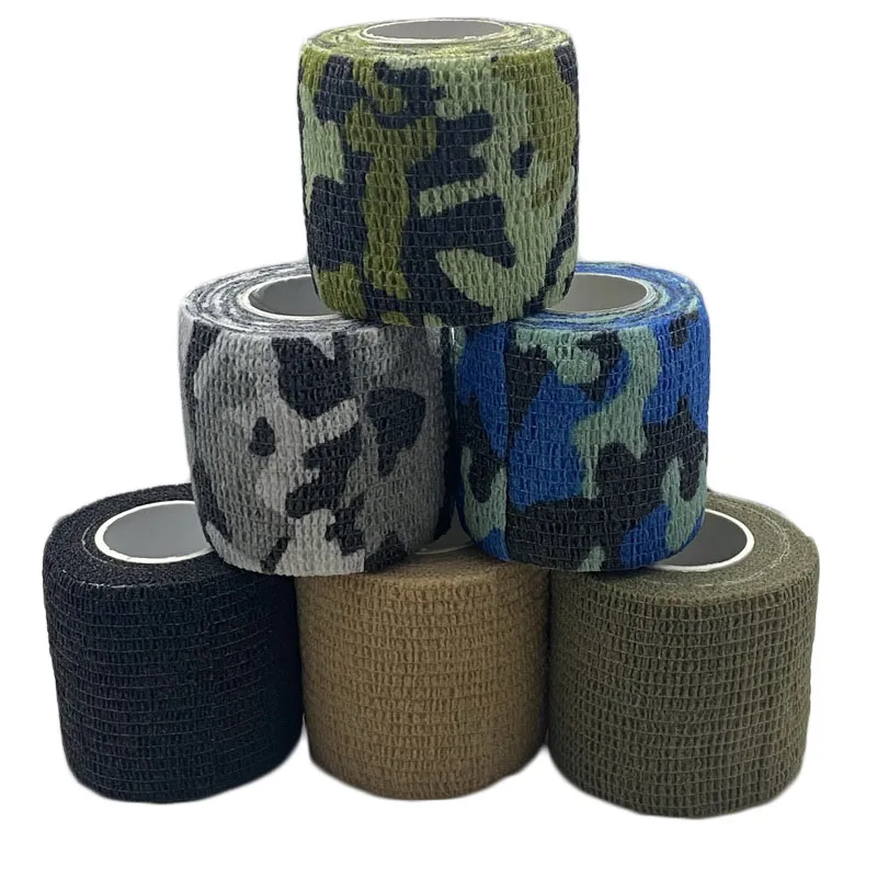 5 Pcs Nonwoven Camo Wrap Tape Elastic Bandage Self-adhesive Sport Thumb Finger Tape vet Wrap Bandage Medical Scotch Camouflage