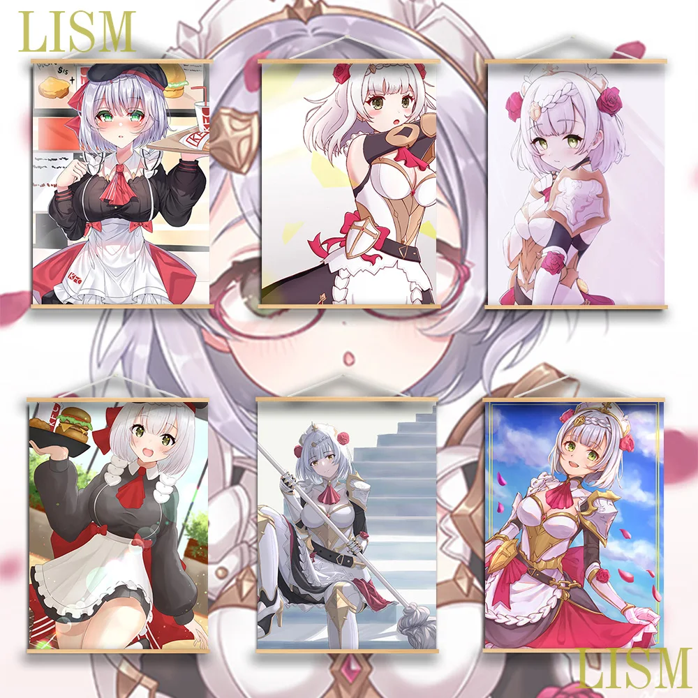 

New game poster Genshin Impact Noelle Lovely Girl Cosplay Anime manga wall Poster solid wood hanging scroll with canvas painting
