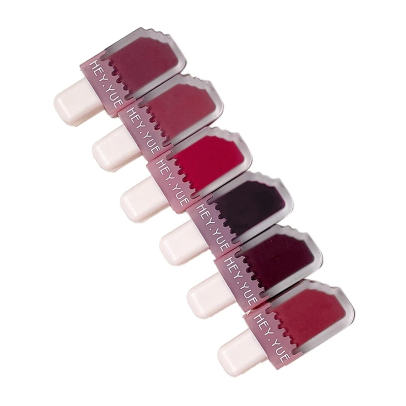 

6PCS Lip Gloss Velvet Satin Lipstick Lip Ice Cream Lip Glaze Waterproof Long Lasting Beauty Woman Lips