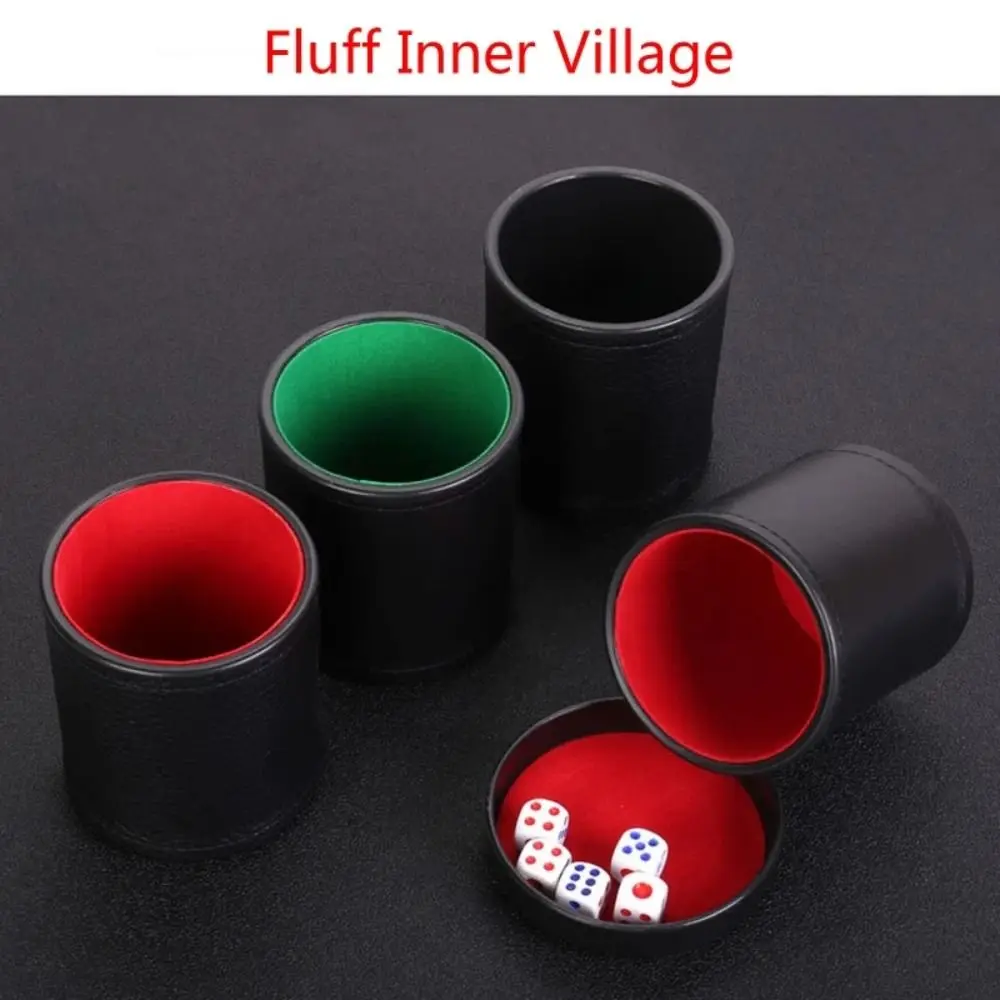Leather Dice Cup with Lid Green Red Lining Interior Quiet in Shaking for Liars Dice Farkle Yahtzee Board Games with 5 pcs Dice