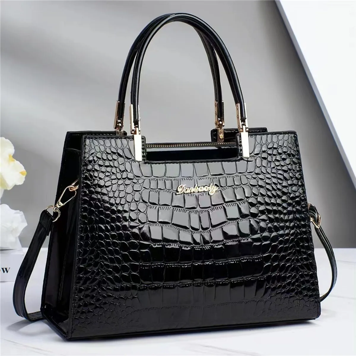 Crocodile Embossed Tote Bag PU Leather Solid Color Top Handle Purse Casual Large Capacity Shoulder Bag Trendy Corssbody bags