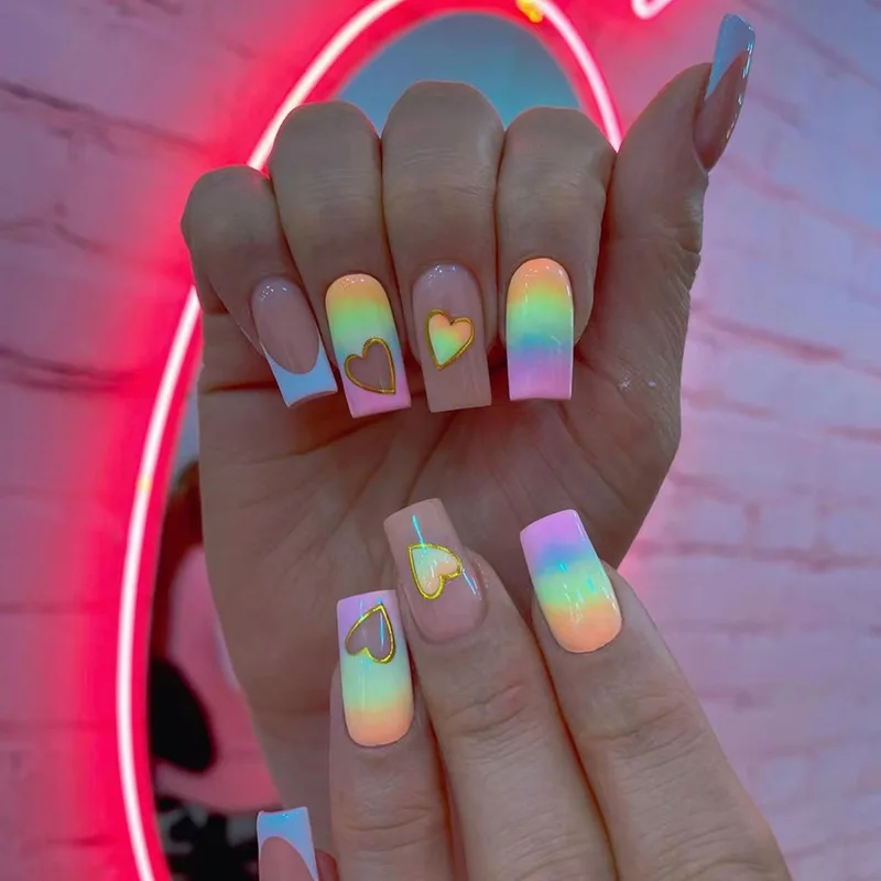Pride Day Rainbow Fake Nails 24 Pcs 1 Nail Glue 1 Nail File fake nails