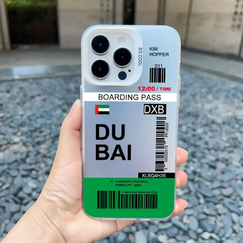 Ins Modedesign New York Seoul Tokio Bordkarte Ticket Telefon Fall für iPhone 15 13 12 14 Pro Max 11 matte Laser Rückseite – Detail 5