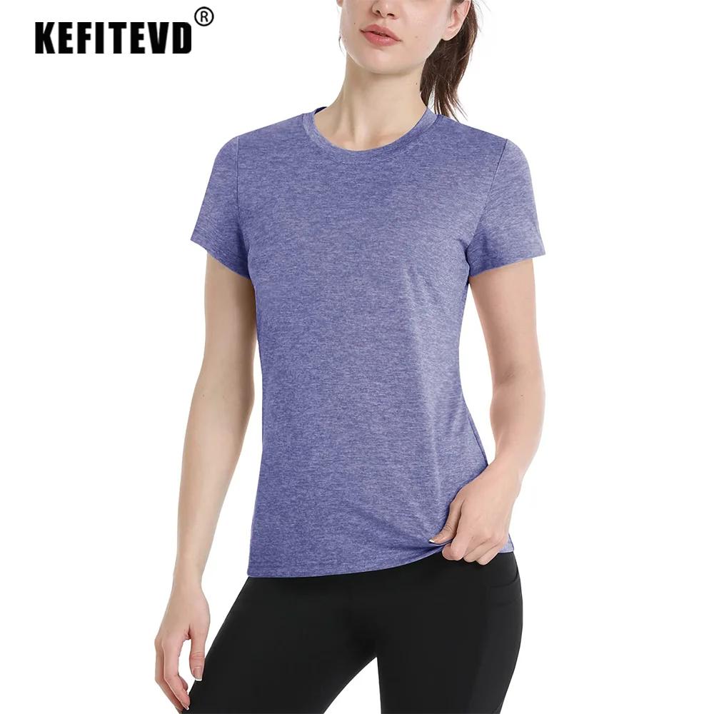 KEFITEVD Summer Quick Dry T-Shirt Womens Sport Hiking Short Sleeve T Running Jogging Moisture Wicking Shirt Gym Yoga Casual Tops