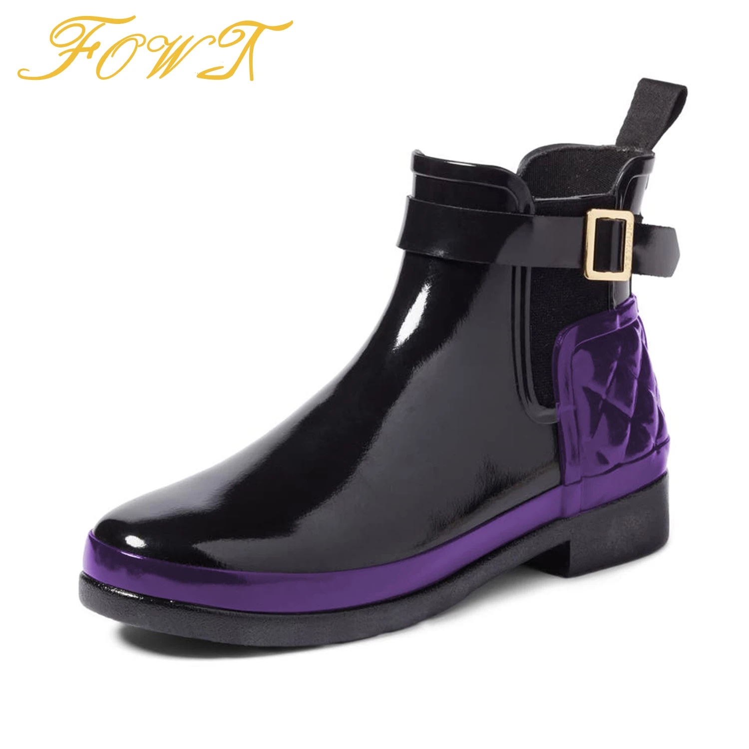 

Purple Chelsea Boots Women Low Chunky Heels Round Toe Long Booties Lady Work Daily Slip On Elastic Buckle Shoes Size 45 46 FOWT