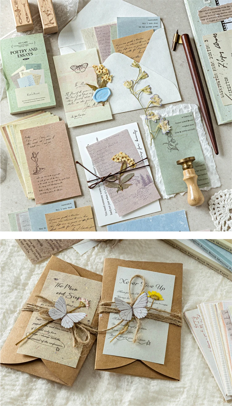 50 Blatt Dekor Scrapbook Vintage Materialien Papier Combo Kit DIY Junk Journal Collage Fotoalbum Retro Hintergrundpapier – Detail 18