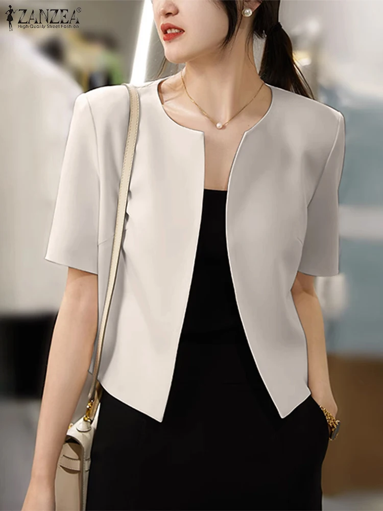 

2023 ZANZEA Summer Fashion Short Sleeve Blazer Woman Solid OL Shirt Femme Elegant Work Shirt Casual Streetwear Outwear Oversized