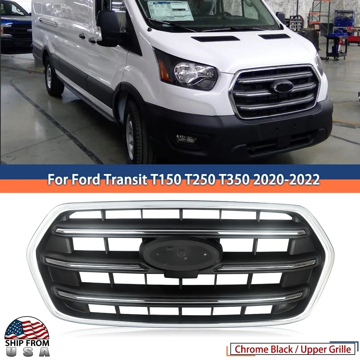 Griglia Superiore Anteriore Per Ford Transit 2020-2022 T150 T250 T350 Chrome Surround