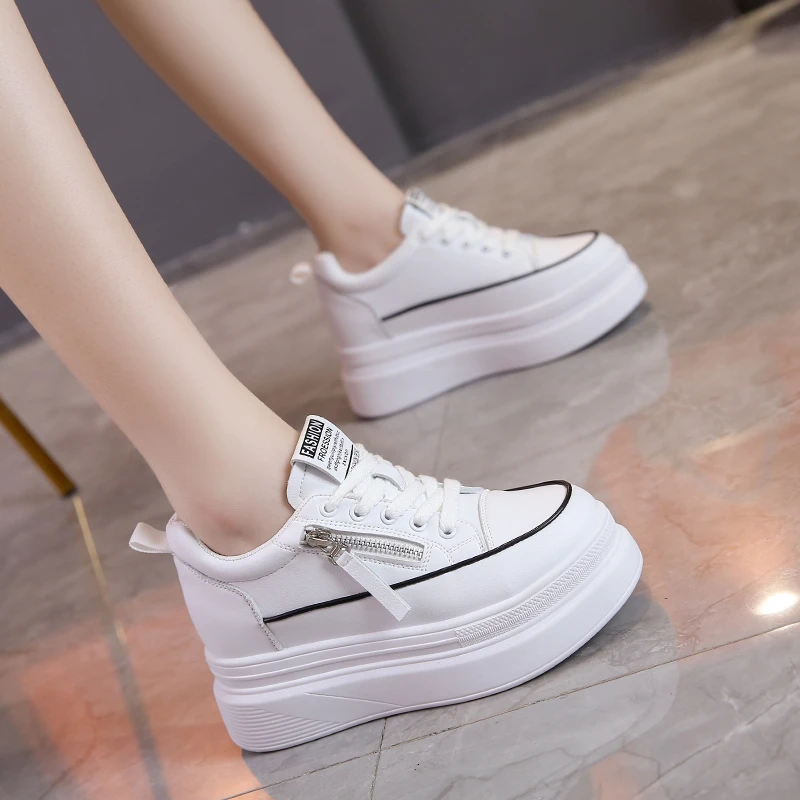 

Spring and Autumn New Slope Heel Thick Sole Heightened Small White Shoes Lace-up Free Small White Shoes Single Shoe
