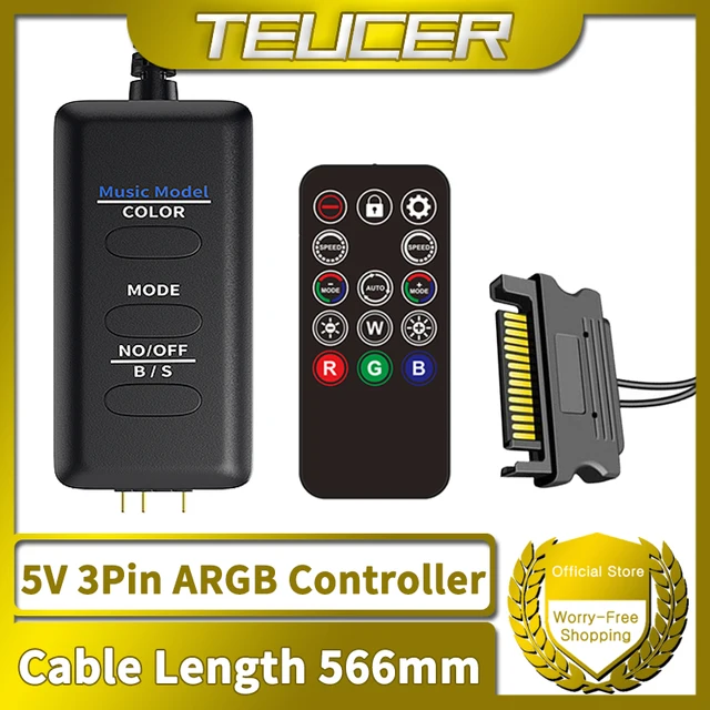 TEUCER LC-S50R ARGB 5V 3PIN to SATA 인터페이스 확장 케이블 라이트 컨트롤러, PC 케이스 팬용 원격 제어 싸게 파는곳 가격비교