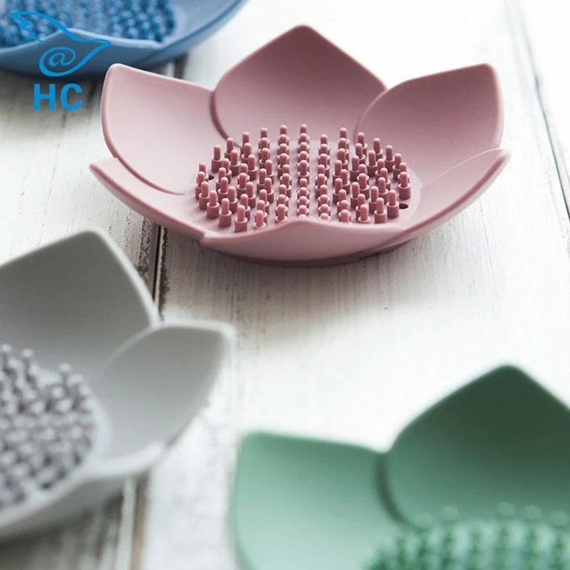 Creative Silicone Lotus Soap Holder Bathroom Soap Drain Box Non Perforated Lotus Shaped Soap Box Kitchen Soap Sponge Drain Box