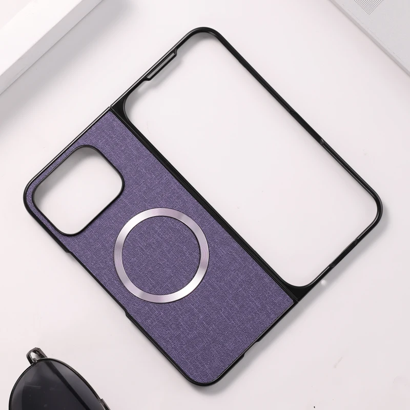 Magnetic Wireless Charging Cloth Texture Phone Case with Hard Plastic Cover