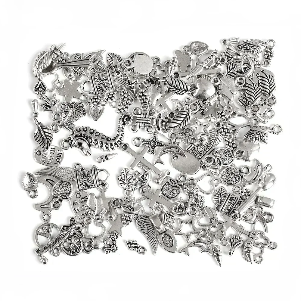 100 Charms Argento Tibetano Misti, Pendenti In Lega, Foro 1,8mm, Per Creazione Gioielli Fai Da Te - 3