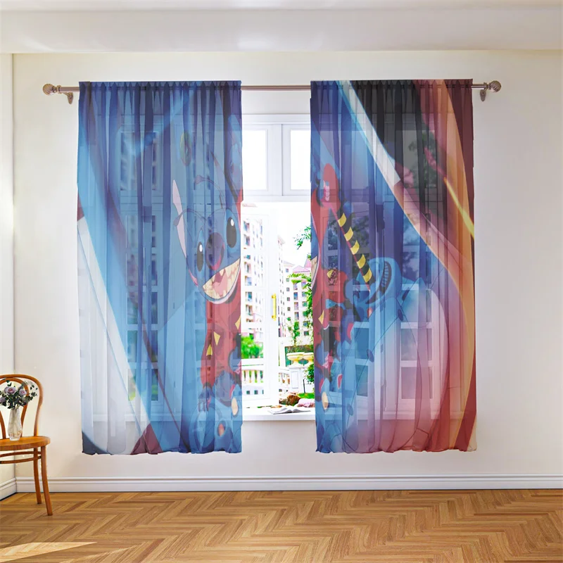 

Window Voile Curtain Screen Light-transmitting Cartoon Stitch Tulle Decorative Chiffon Opaque Cartoon Character Room Dedicated