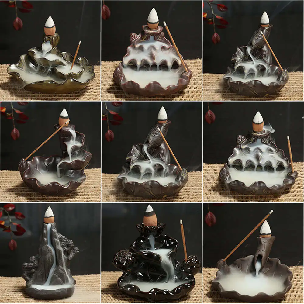 

Fountain Buddha Part Waterfall Creative Holder Mini Backflow Teahouse Burner Cones Censer Ceramic Home Decor Office Incense