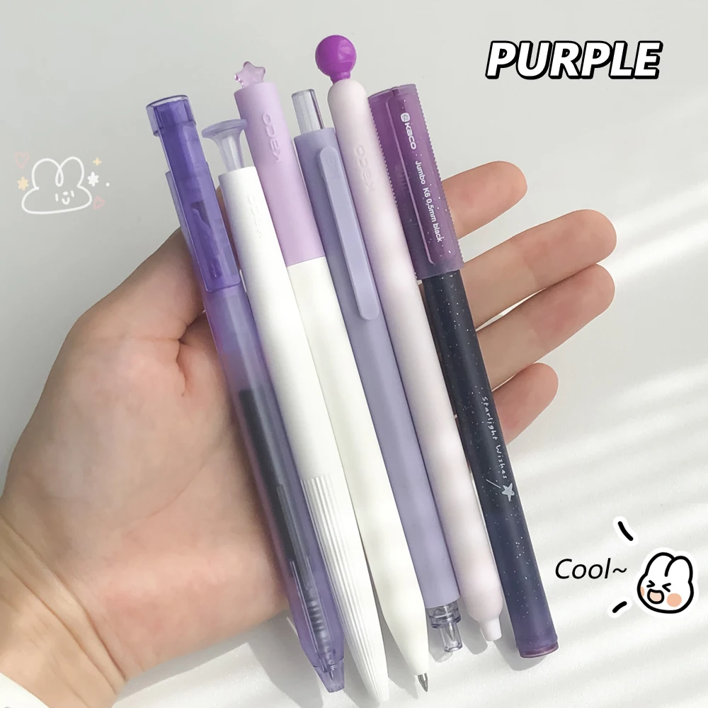 6 Pcs/Set Minimalist Purple Style Gel Pen Smooth Writing Quick-Drying 0.5mm Black Ink Pens for Student Office Writing Stationery