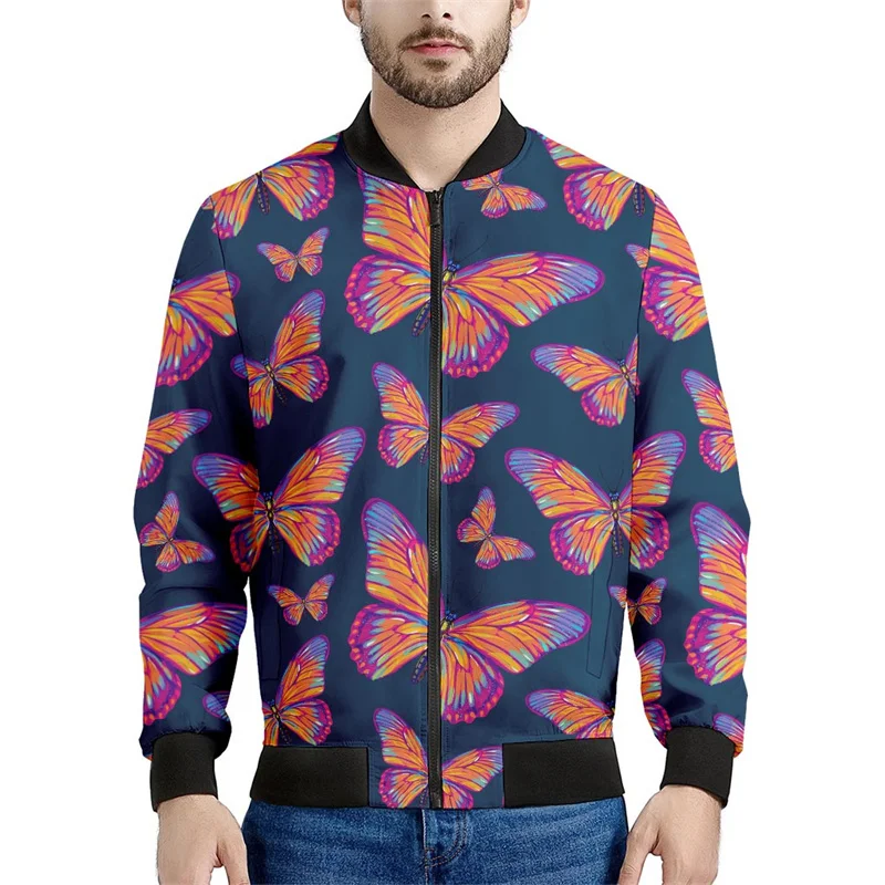 thumbnail image 1 of Chaqueta con estampado 3D de mariposa e insectos de dibujos animados, ropa para hombre, sudadera holgada, chaqueta estilo aviador informal con cremallera, abrigo de calle, 1 of 5