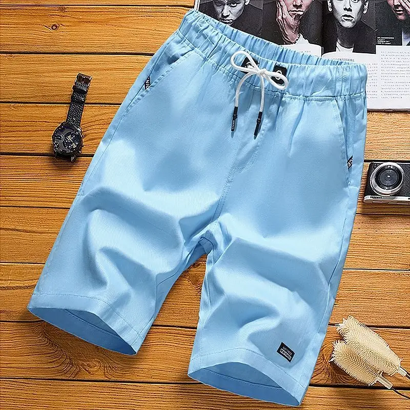 Pure Cotton Men Casual Shorts Summer Essentials Solid Pockets Elastic Waist Loose Versatile Khaki Sports Beach Short Pants 5XL