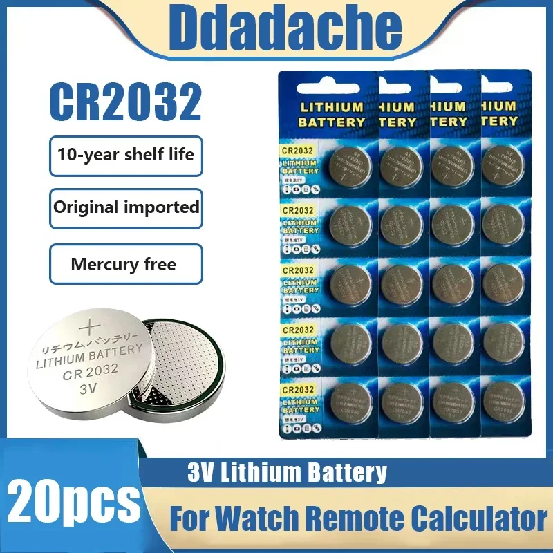 

20PCS CR2032 3V Lithium Button Cell Battery for Watch Toys Computer Calculator Control Electronic Desk Calendar