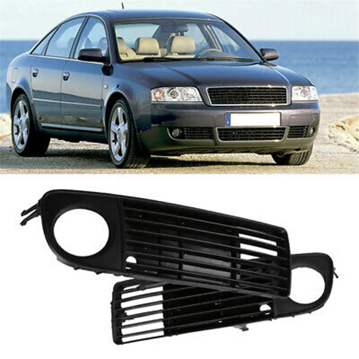 

Automobile Front Bumper Fog Lamp Grille Fog Lamp Frame Cover for Audi A6 C5 1998-2001 4B0807682S 4B0807681S