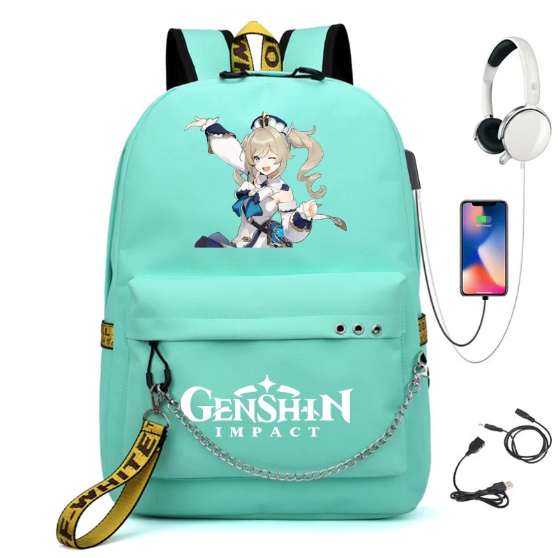 Ударопрочный рюкзак Genshin с USB-портом для зарядки Барбара косплей школы мальчиков