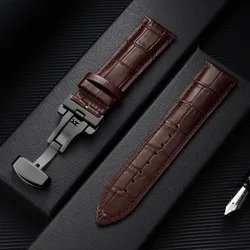Elegant Leather Watchband with Butterfly Clasp - Versatile and Stylish Watch Accessory - 22mm (Brown - Black)