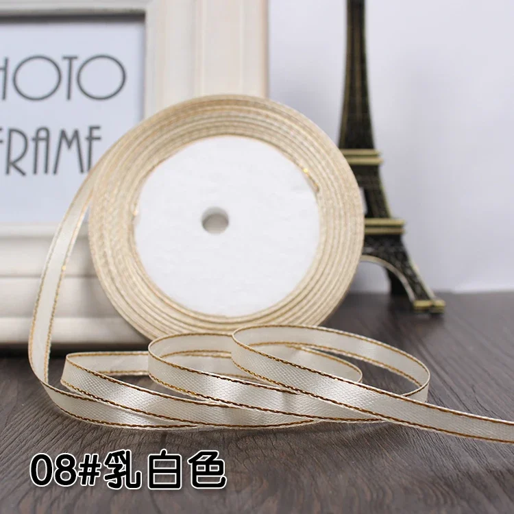 25-Yard Roll of 6mm Gold-Edged Satin Ribbon for Gift Wrapping and Decorative Crafts