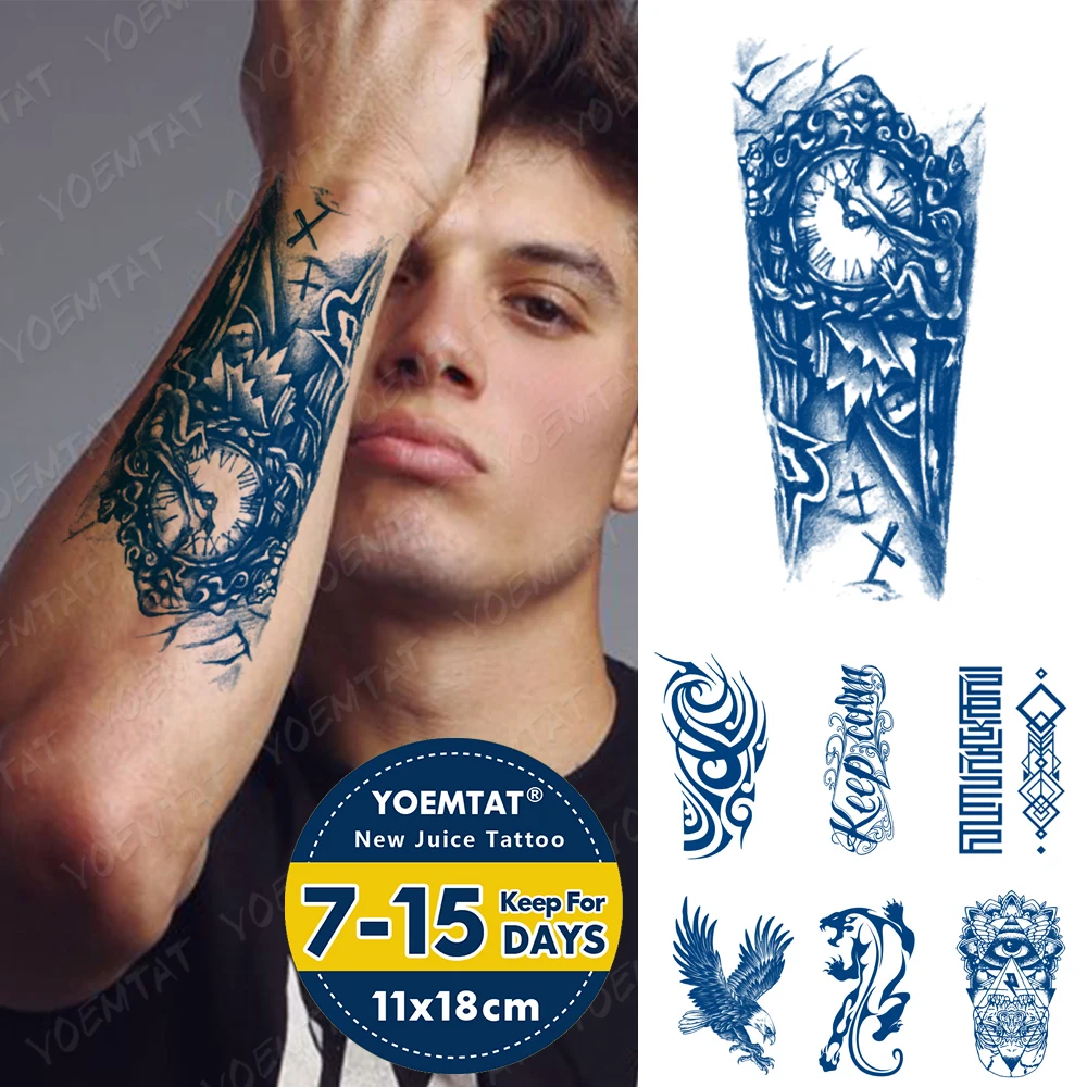 

Blue Lasting Ink Juice Waterproof Temporary Tato Sticker Sheet Totem Eyes Eagle Tiger Personality Body Art Fake Tattoo Men Women