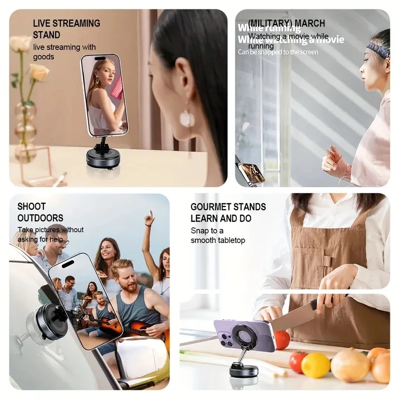 K007 Strong Magnetic Car Phone Holder Foldable Design 360° Adjustable Vacuum Mount for Car/Desk/Bathroom/Universal Use