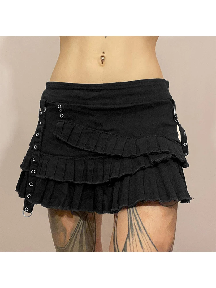 

Summer Women Gothic Fashion Harajuku 2000s Aesthetic Vintage Mini Skirt Tierred Ruffles Design High Waist Gyaru Y2k Streetwear