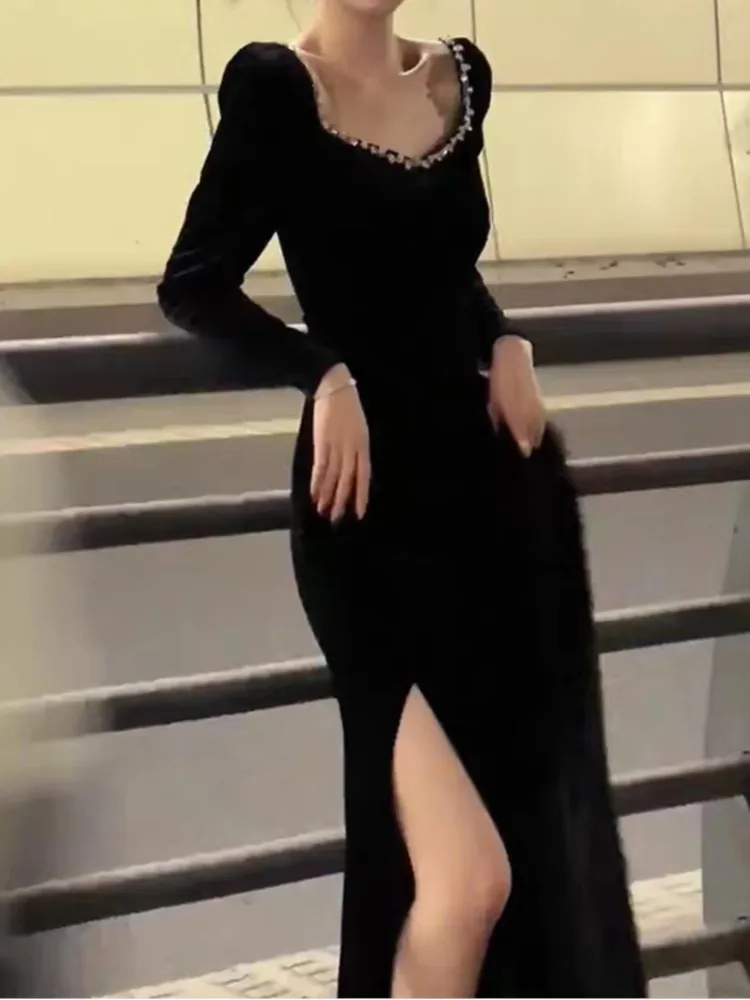 

Vintage Sexy Bodycon Slim Women Party Dress Long Sleeve Velvet Casual Elegant Fashion Prom Birthday Vestidos Chic Female Mujers