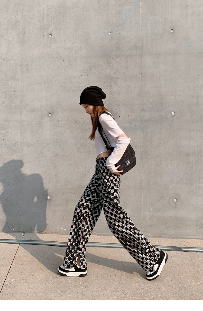 pants for women elastic knitted Pants Fashion Women Casual Loose Wide Leg Trousers Retro Straight Trousers Hip-hop Unisex Streetwear capri shorts