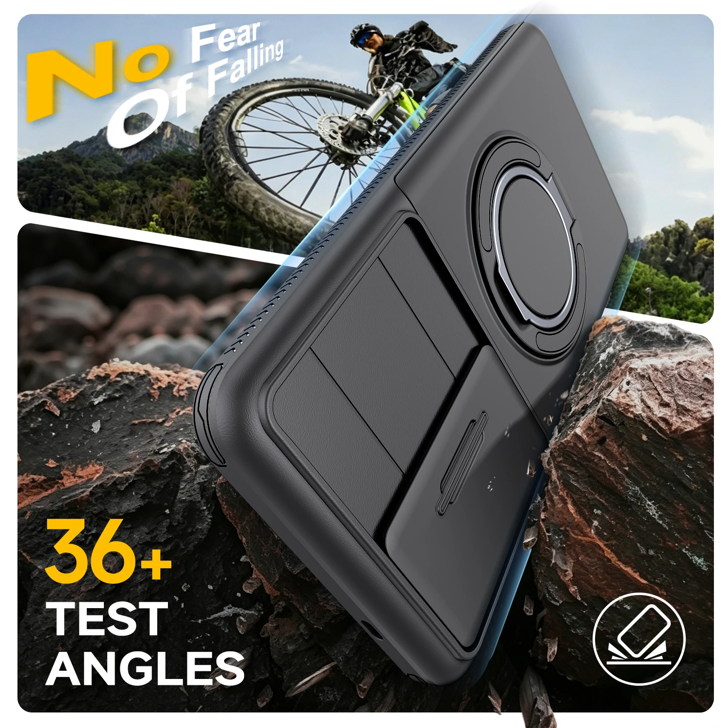 Stylish Heavy Armor Magnetic Case with Ring Kickstand & Wallet Cover