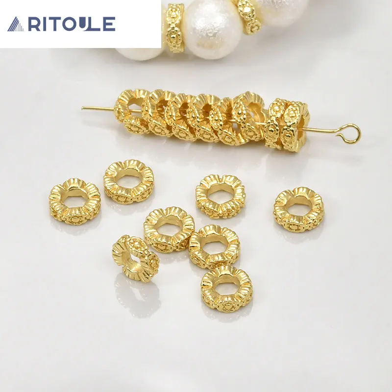 

Copper plated 14k gold color retention large hole lace spacer bead diy bracelet necklace ear jewelry beading accessories