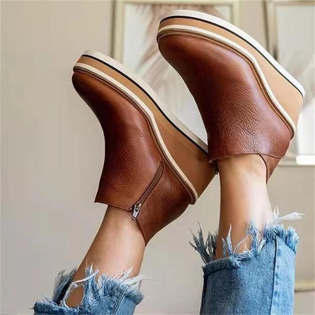 Plus Size New Winter Wedges Women Boots Comfortable Ankle Boots Shoes Heel Lace Up and