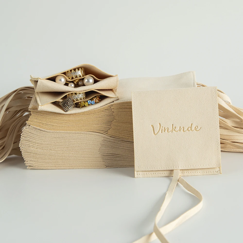 50Pcs Custom Logo Microfiber Jewelry Bag Inside With Compartment Personalized Suede Velvet Wedding Favors Ring Earring Pouch