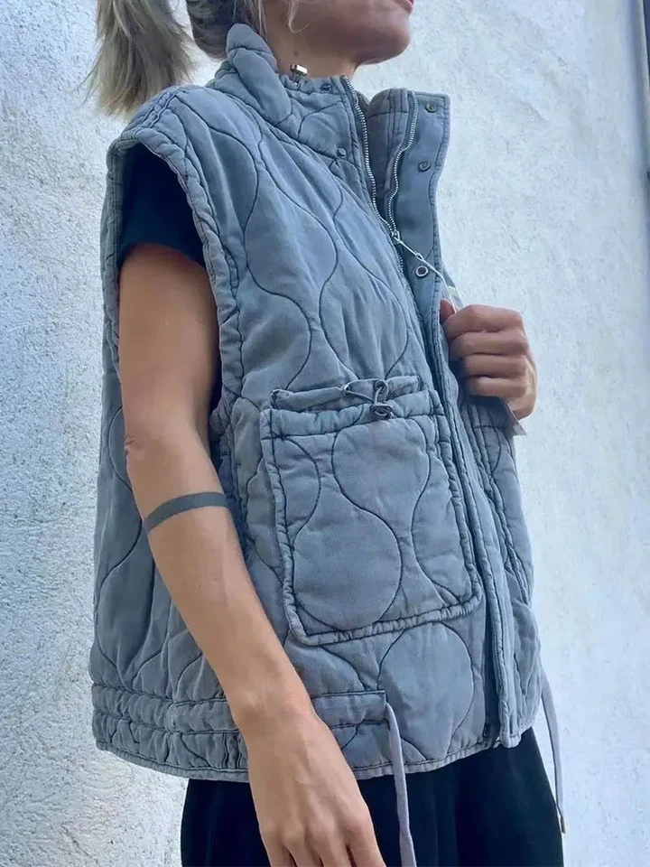 Chaleco Sin Mangas Acolchado Para Mujer - Cuello Alto, Cremallera - Ligero Y Cálido Para Invierno