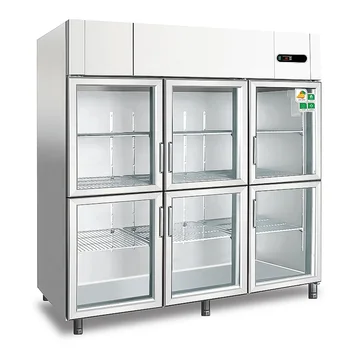 Commercial Kitchen Fridge Refrigerator 1500L Capacity 3 Glass Doors Freeze Upright Design Air Cooling for Restaurant Kitchen Use
