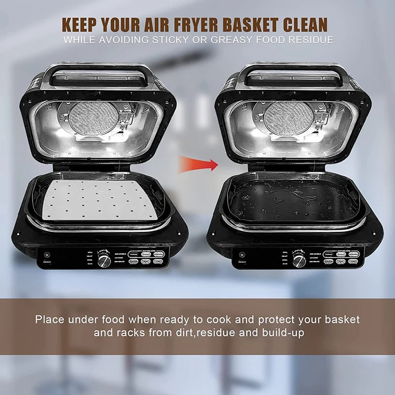 1841748-6dbdf2.jpg Sfc1bcc345c44456586118e045faf31946 Top Deals 100 Pcs Air Fryer Parchment Liner, Perforated Square Air Fryer Liner For Ninja Foody Grill 5 In 1 AG301 Dual Air Fryer Mallzona