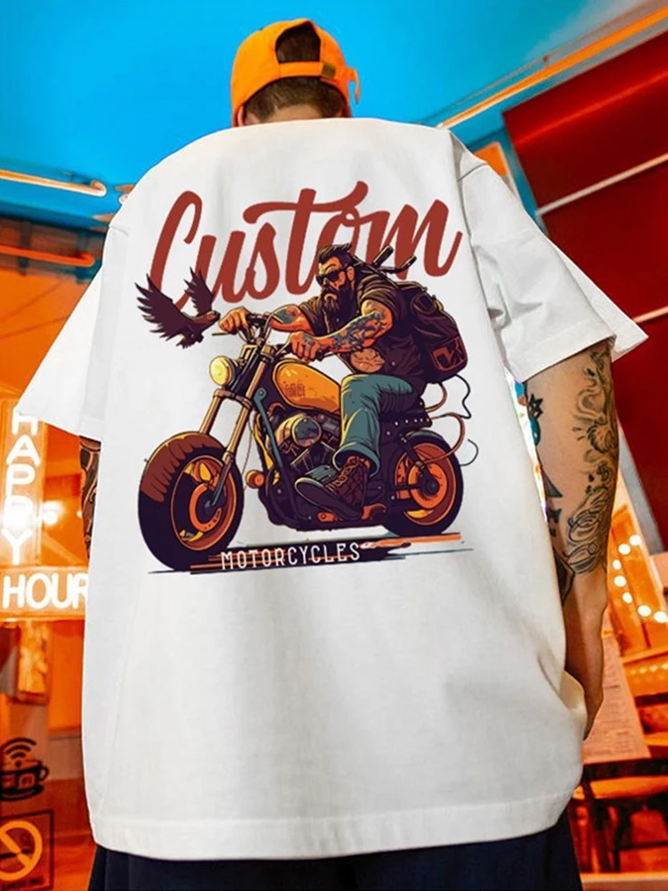 thumbnail image 1 of Camiseta con estampado gráfico de motocicleta de verano para hombre, camisetas de algodón de moda de hip hop, camisetas de manga corta de gran tamaño Y2K, 1 of 5