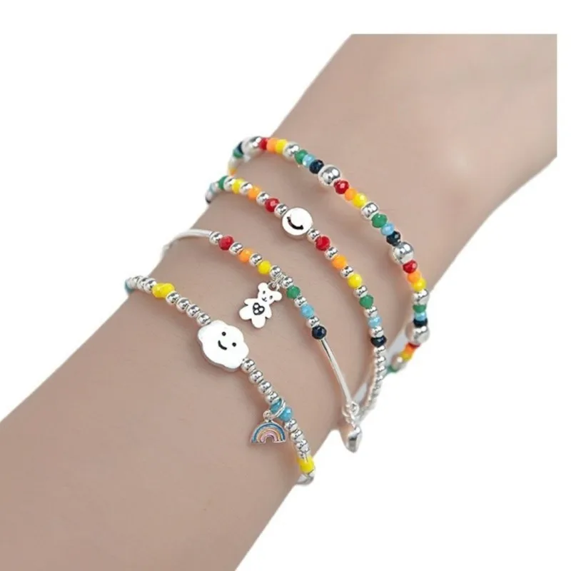 Rainbow Bear Love Beaded Pendants Bracelet for Women Y2K Elegant Trendy Handmade Bead Chain Party Jewelry Gifts