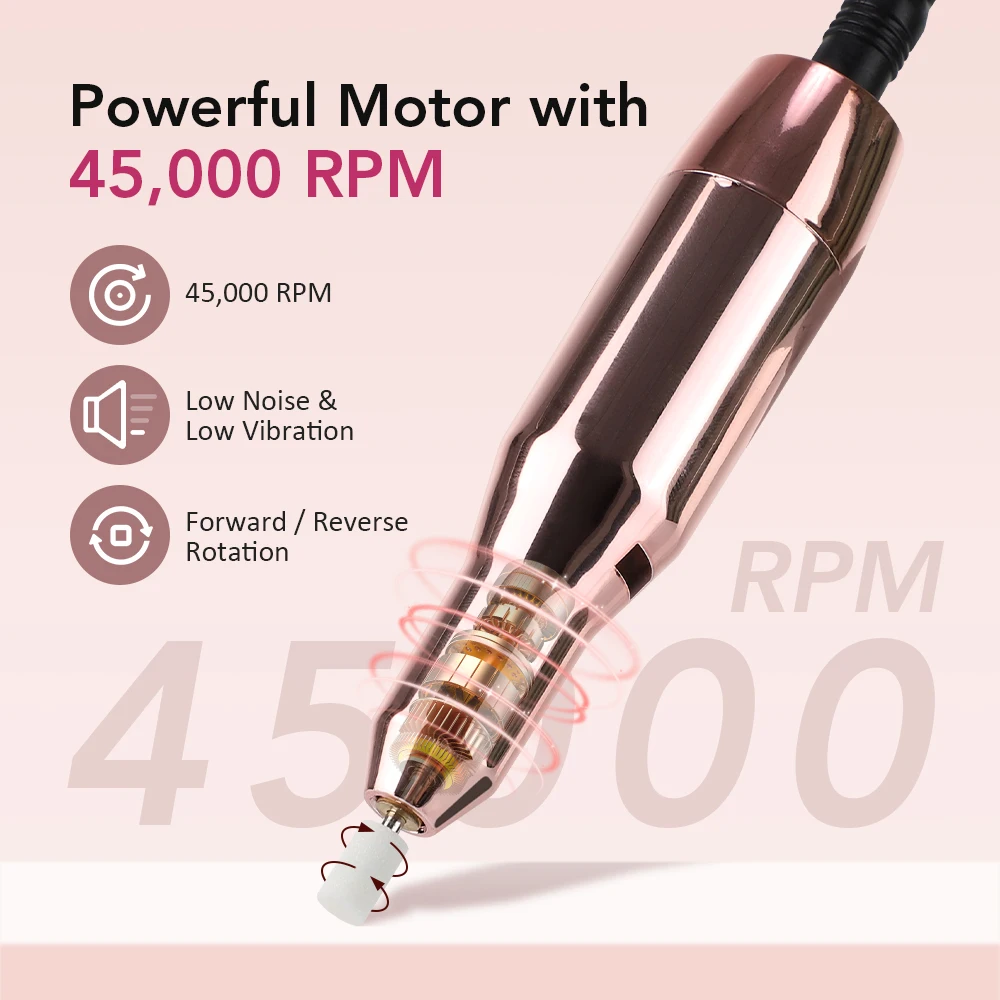 휴대용 전동 네일 드릴 머신 프로 4000mAh 대용량 배터리 45000RPM 충전식 젤 네일 폴리싱 파일 매니큐어 도구