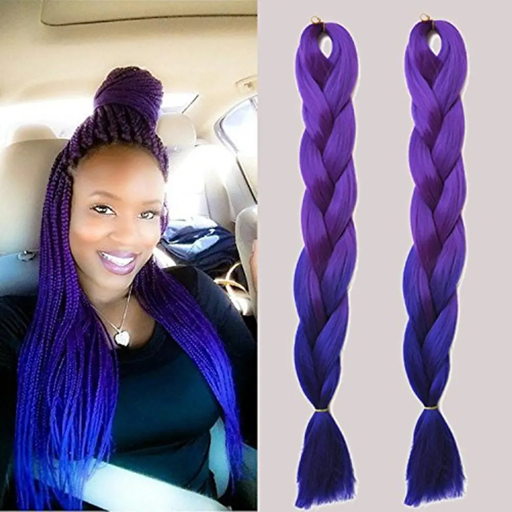 1Pcs/Lot Ombre Jumbo Braiding Hair 24''' Synthetic Purple To Blue Ombre High Temperature Fiber Jumbo Braid Hair-